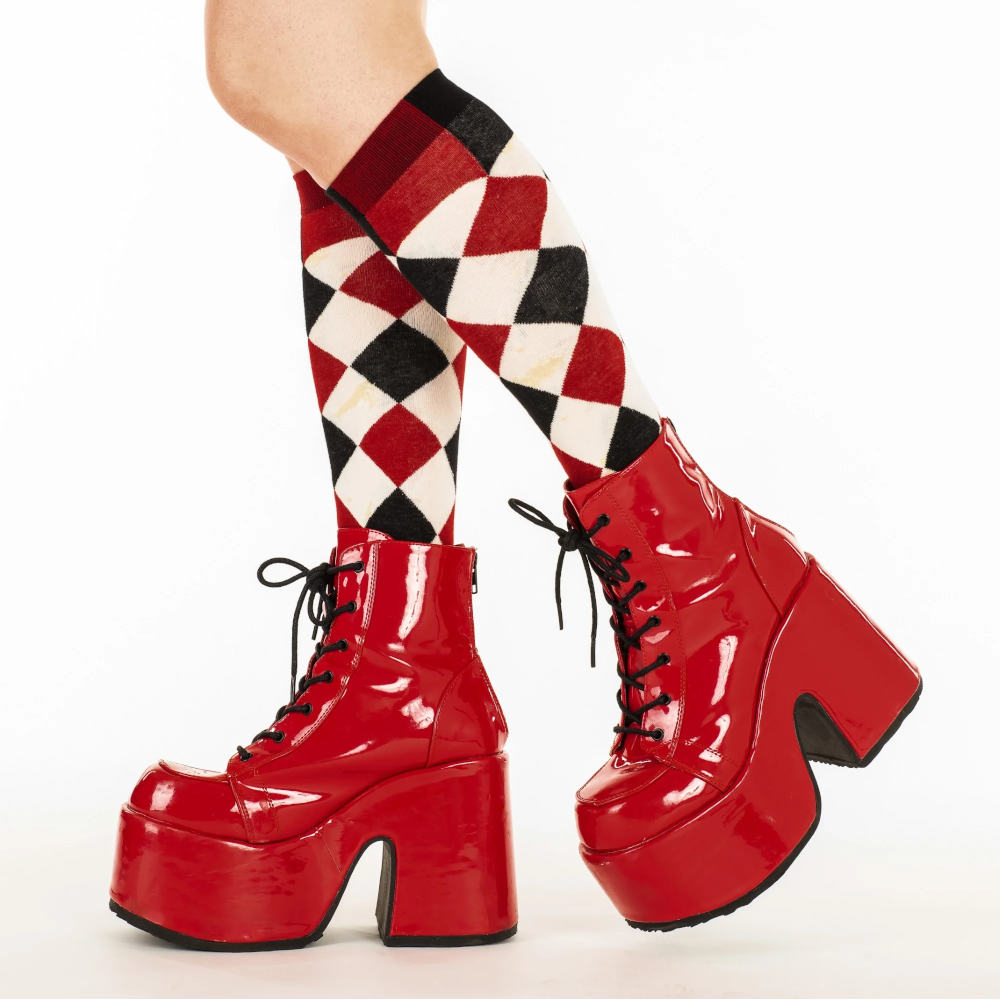 Footclothes - Haunting Harlequin Kniehoge sokken - Rood/Zwart
